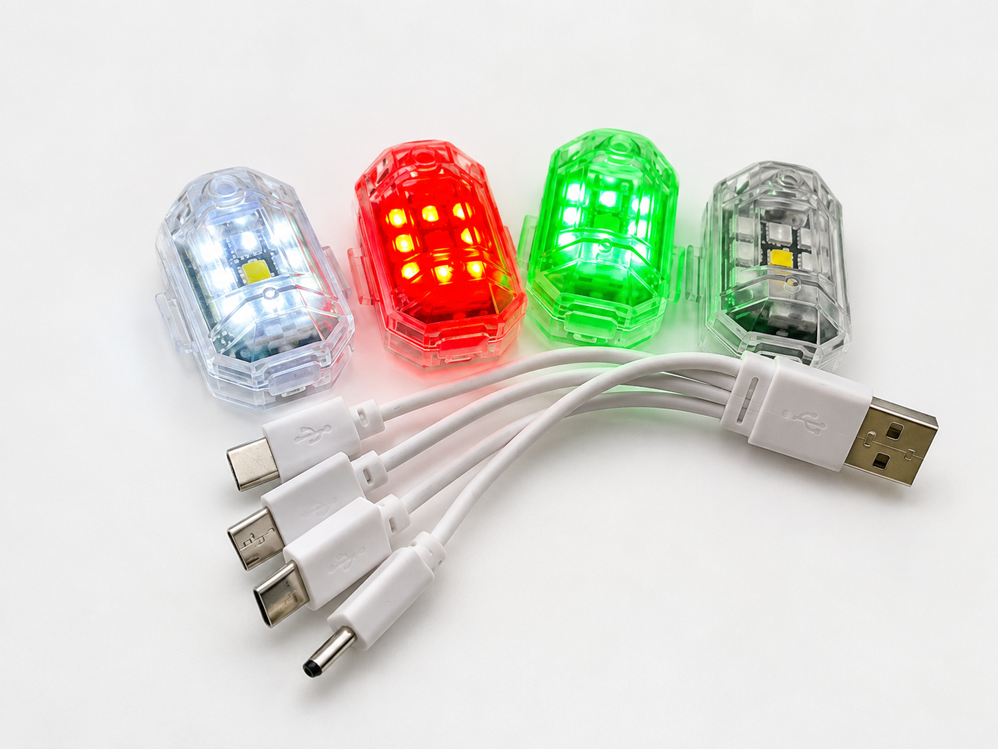 4 db-os USB tölthető kerékpár biztonsági lámpa szett távirányítóval