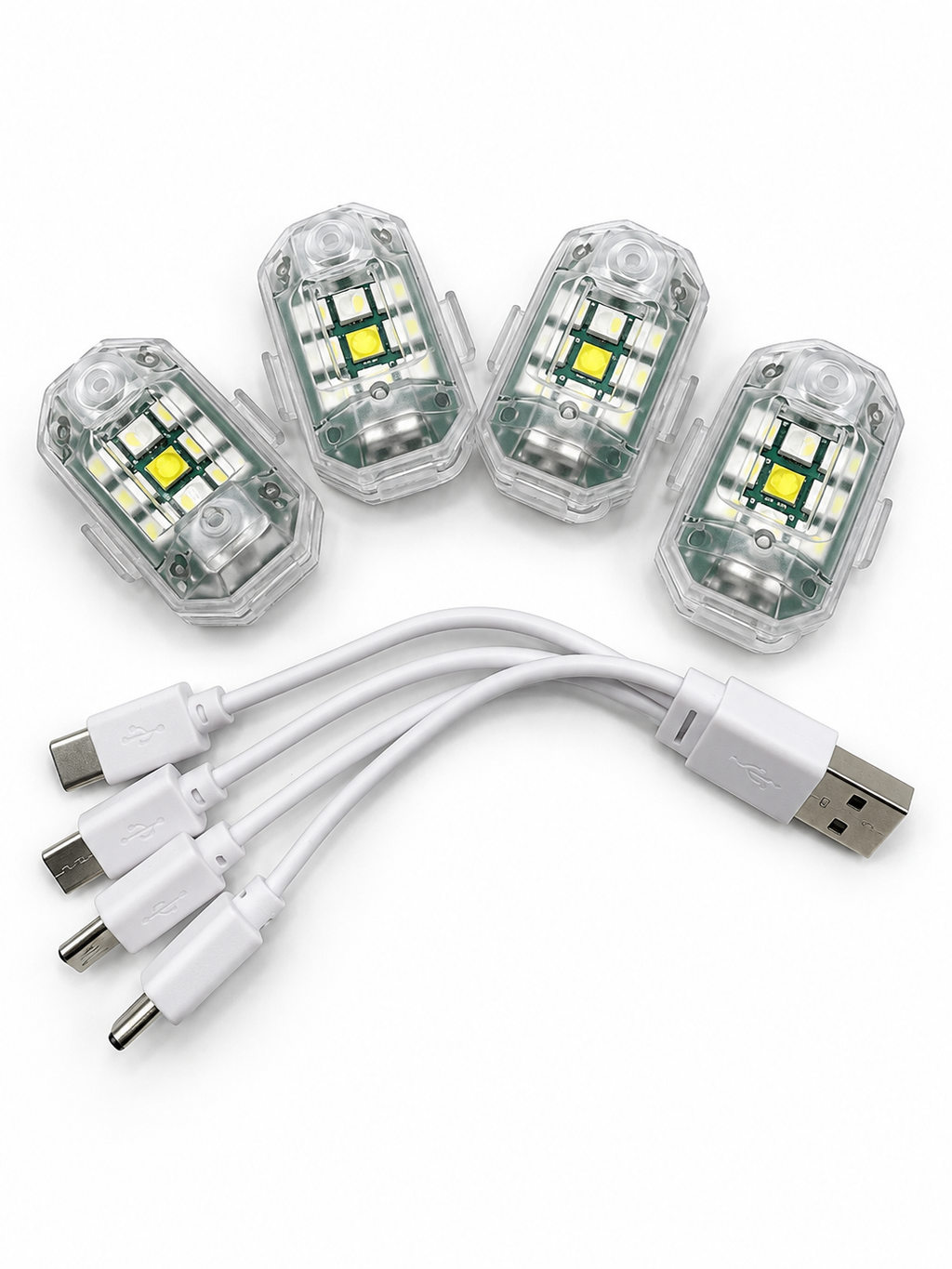 4 db-os USB tölthető kerékpár biztonsági lámpa szett távirányítóval