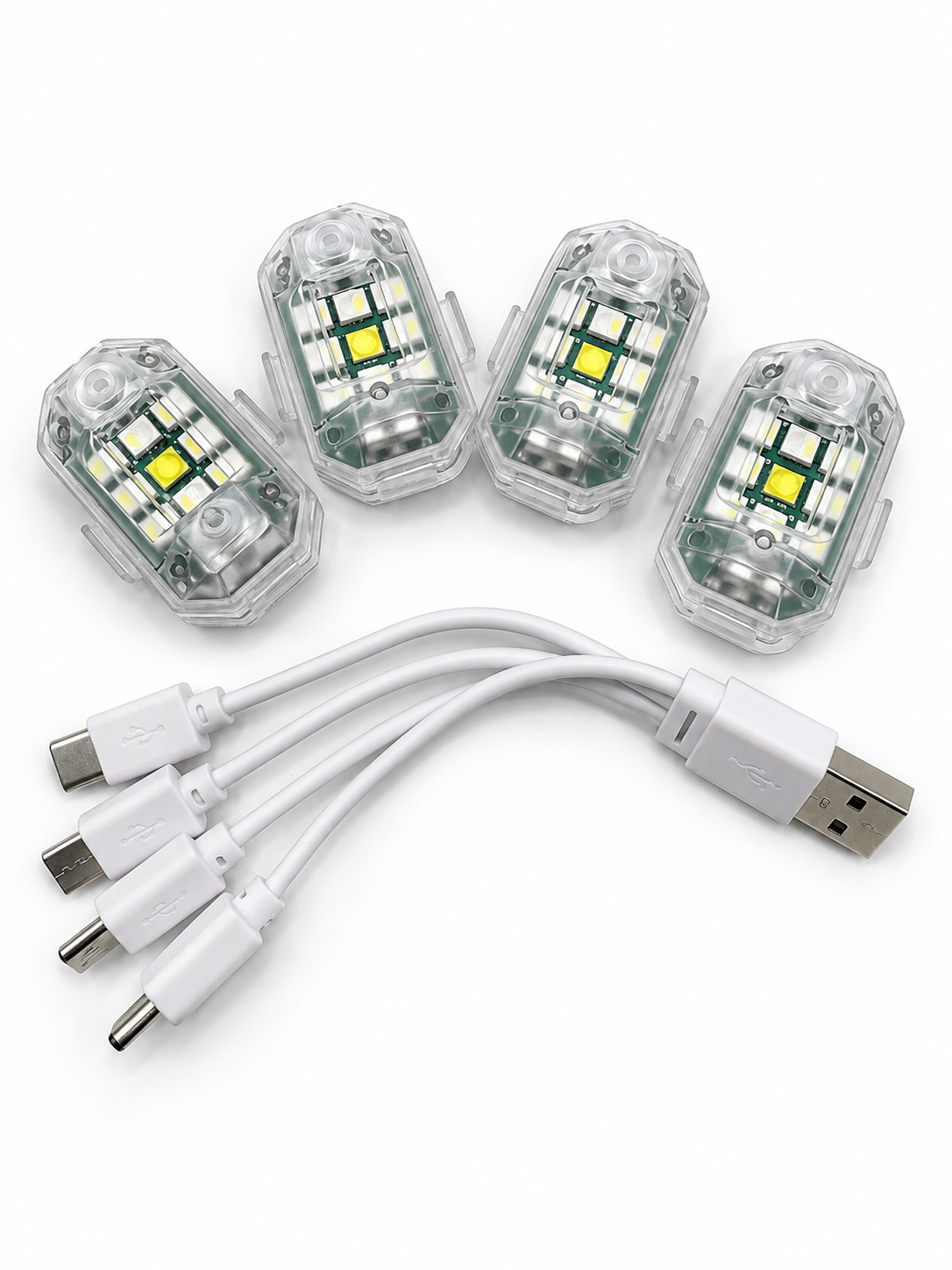 4 db-os USB tölthető kerékpár biztonsági lámpa szett távirányítóval