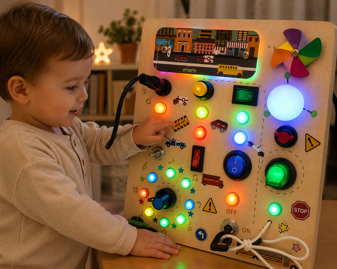 LED Készségfejlesztő Busy Board – Interaktív Szenzoros Foglalkoztató Tábla Gyerekeknek