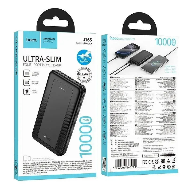 HOCO J165 Ultra-Slim 10000 mAh Power Bank – Fekete