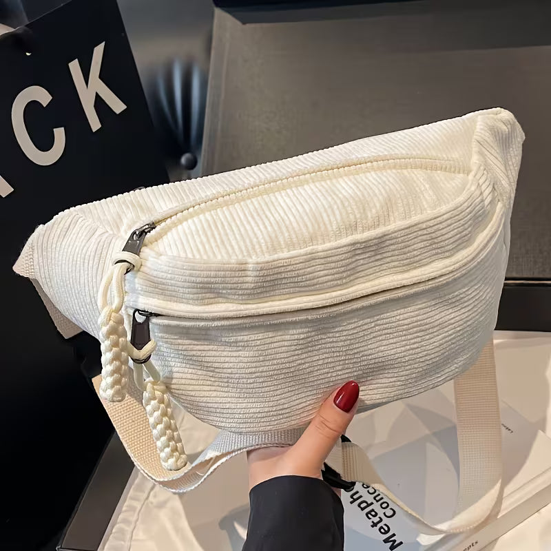 Kordbársony Crossbody Övtáska – Bézs