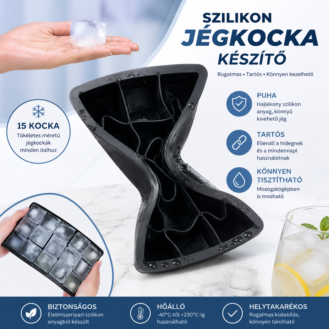 Fedeles Szilikon Jégkocka Forma – 15 Rekeszes