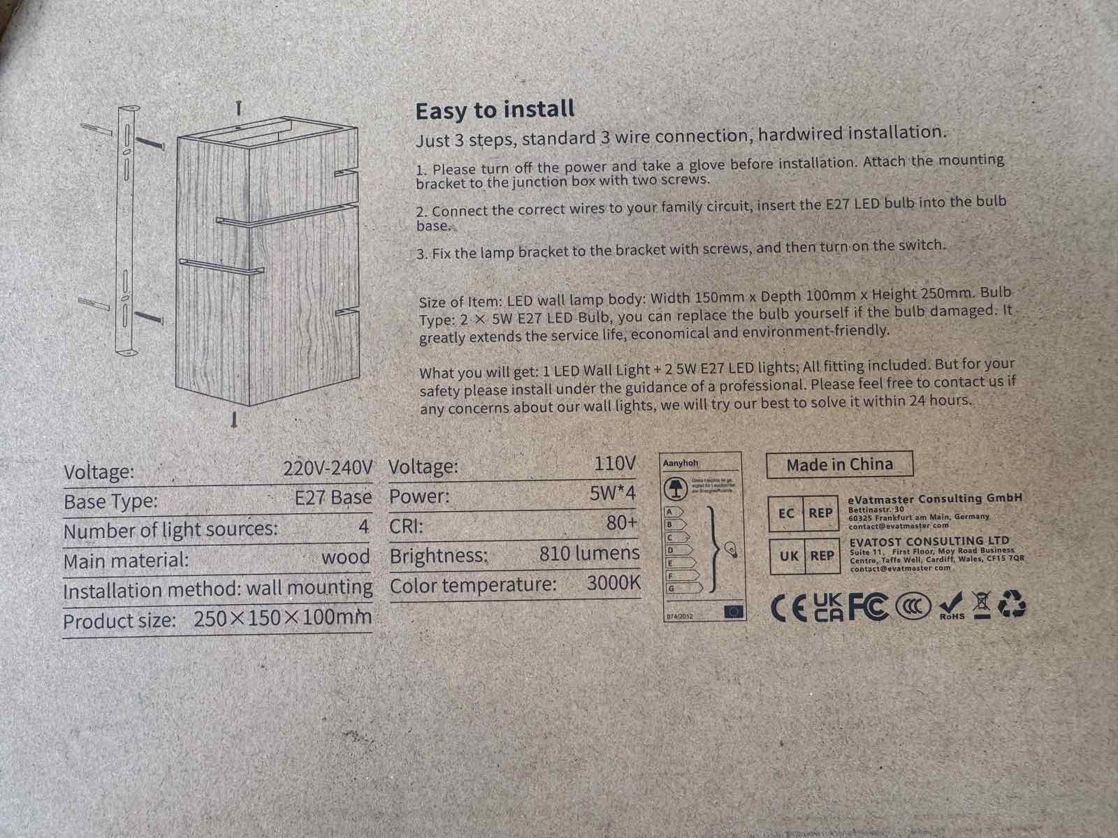 Aanyhoh Modern Fa Falilámpa – E27 LED, Beltéri Fali Lámpatest