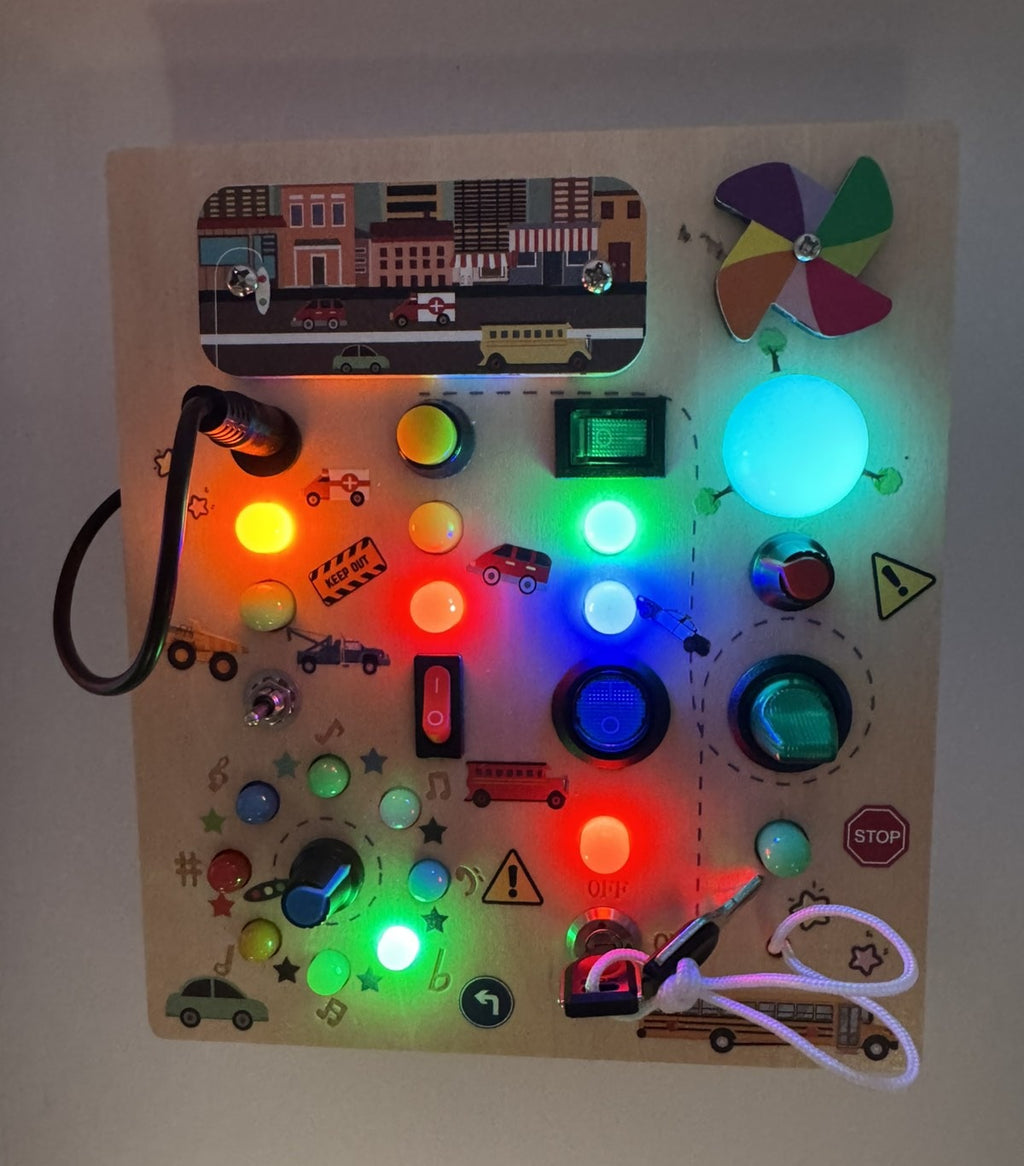 LED Készségfejlesztő Busy Board – Interaktív Szenzoros Foglalkoztató Tábla Gyerekeknek