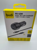 Budi 40W Dual PD autós gyorstöltő USB-C–USB-C kábellel