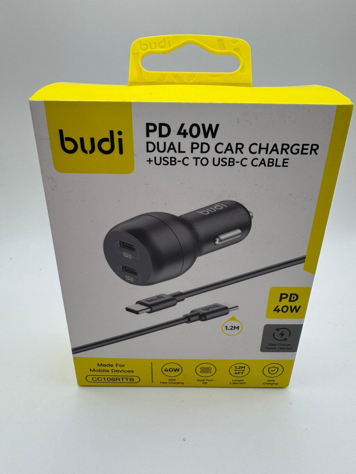 Budi 40W Dual PD autós gyorstöltő USB-C–USB-C kábellel